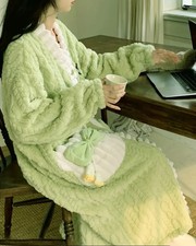 Modischer Bademantel aus Korallenvlies für Damen, lässiger, langer, verdickter