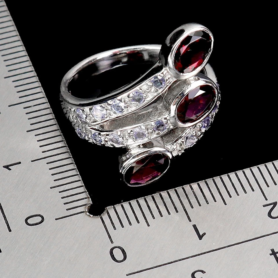 925 Anillo Plata de Ley Ovalado Rodolita 6x4mm Tanzanita Piedras Joyería Talla 7 - Imagen 3 de 4