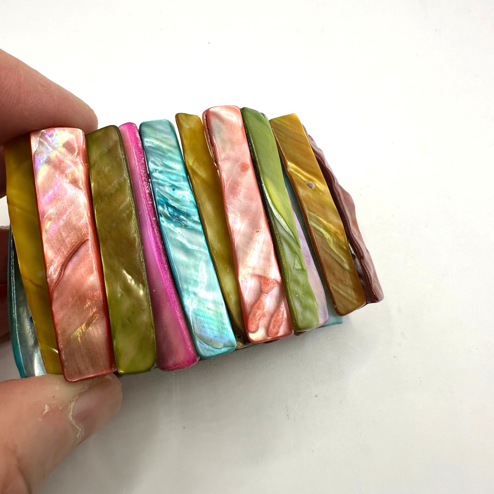 Rainbow Abalone Shell Stretch Bracelet Summer Ret… - image 4