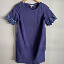 Eliane Rose Navy Blue Knit Dress XS Eyelet Lace Flutter Sleeve Casual Shift