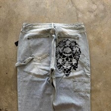 Baggy Carpenter Skull Double Knee Nova Jnco Styl Denim Y2k Grunge Jeans 30x32