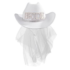 Cowboy Hat and Veil Bachelorette Party,White Cowgirl Hat Wedding Bridal Showe...