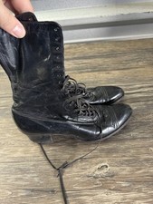 Victorian Lace Up Boots - 1800s 1900s Black Leather Granny Boots - Small Size