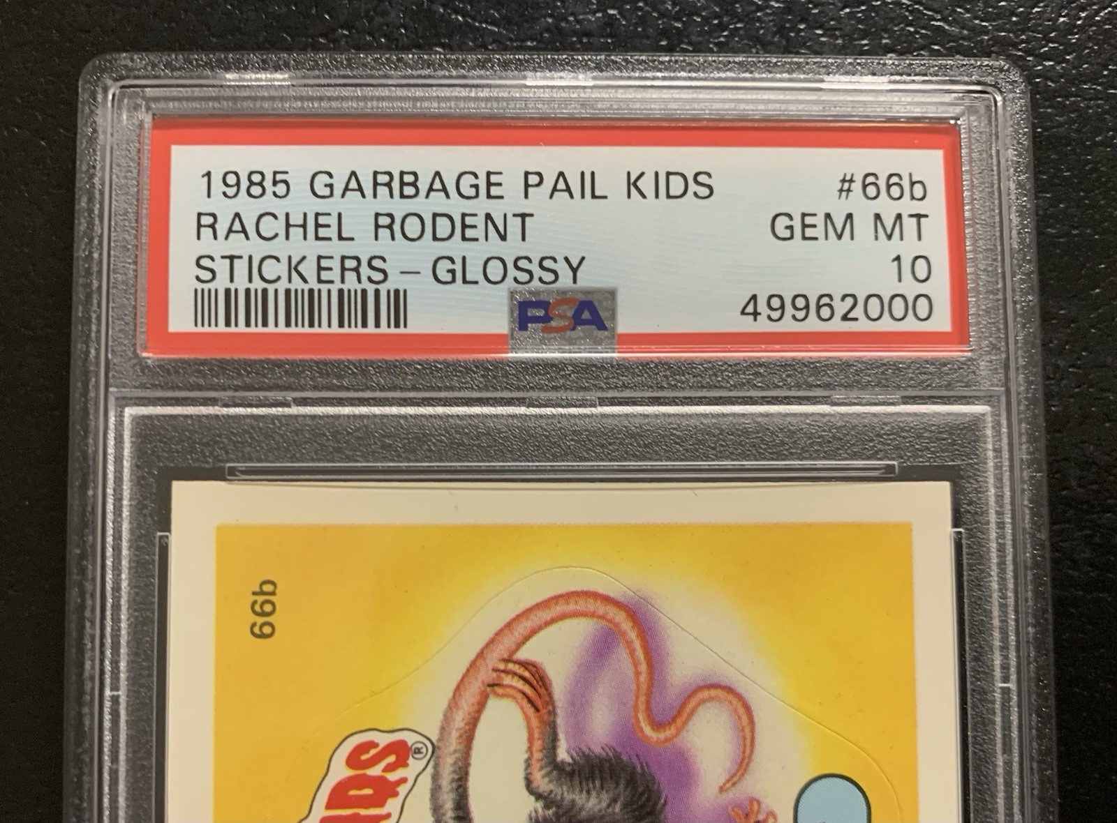 1985 Garbage Pail Kids Rachel Rodent 66b PSA 10 GEM MINT-RARE GLOSSY CARD!! TWT view 3