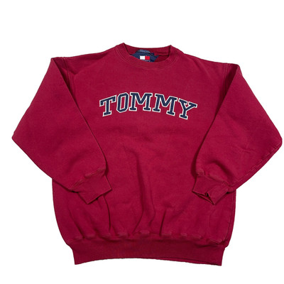 Vintage Tommy Hilfiger Sweatshirt Men XL Red Crewneck Sweater 90s Spellout