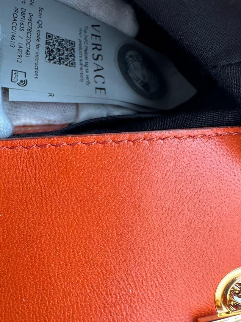 Versace Orange Leather Quilted Shoulder Bag Gold Medallion Used thumbnail 10