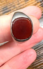 Men  s Vintage 925 Sterling Silver Ring with Dark Red Cabochon   Size 7