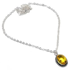 Yellow Citrine Gemstone Handmade 925 Sterling Silver Jewelry Necklace Size 18"