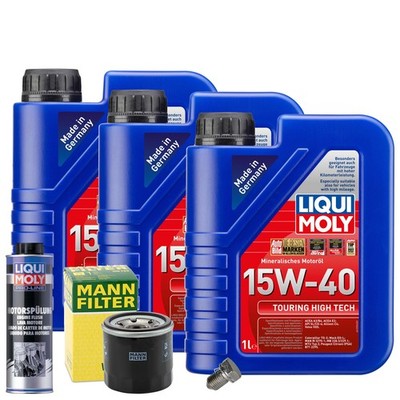 Motoröl 15W40 LIQUI MOLY 3L+MANN Ölfilter+Spülung+Ölablassschraube