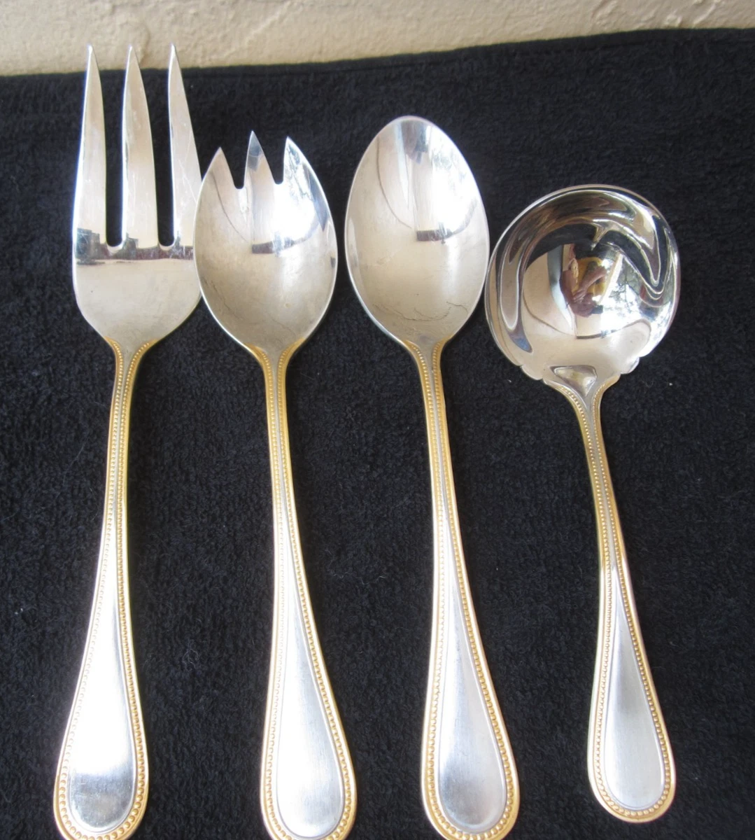 Towle BEADED ANTIQUE GOLD Satin 18/8 Stainless GERMANY 4-Piece Serving Set