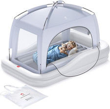 Inflatable Toddler Travel Bed with Tent, Portable Kids Air Mattress with Safety
