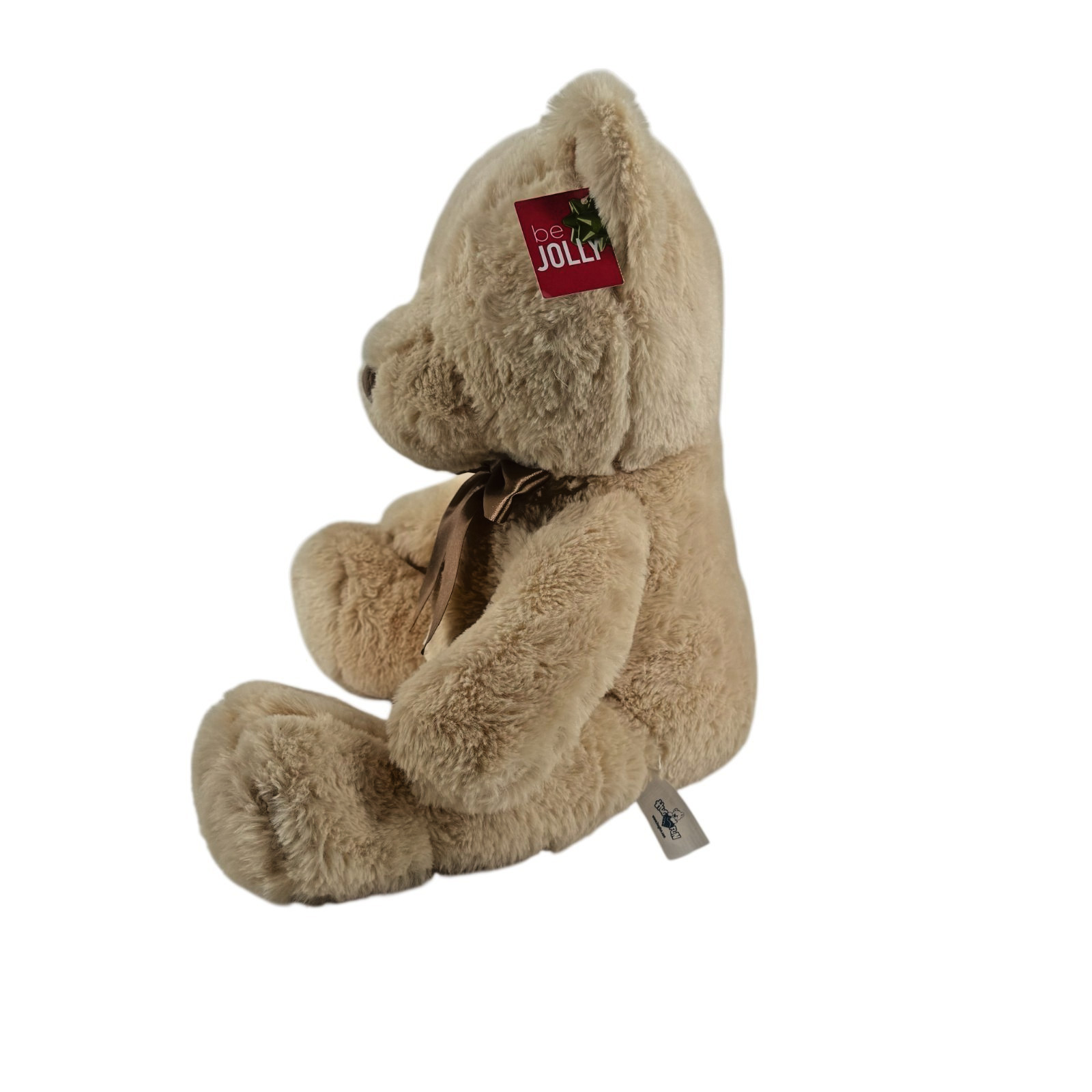 Hugfun International Stuffed Plush Teddy Bear 15" Cream Beige Tan Bow Gift Tag