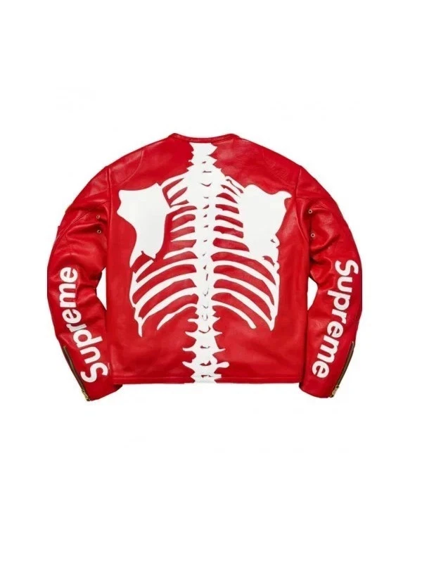 Chaqueta de cuero real Supreme Vanson para hombre negra y roja de motociclista ropa de calle Halloween Foto 2 de 4