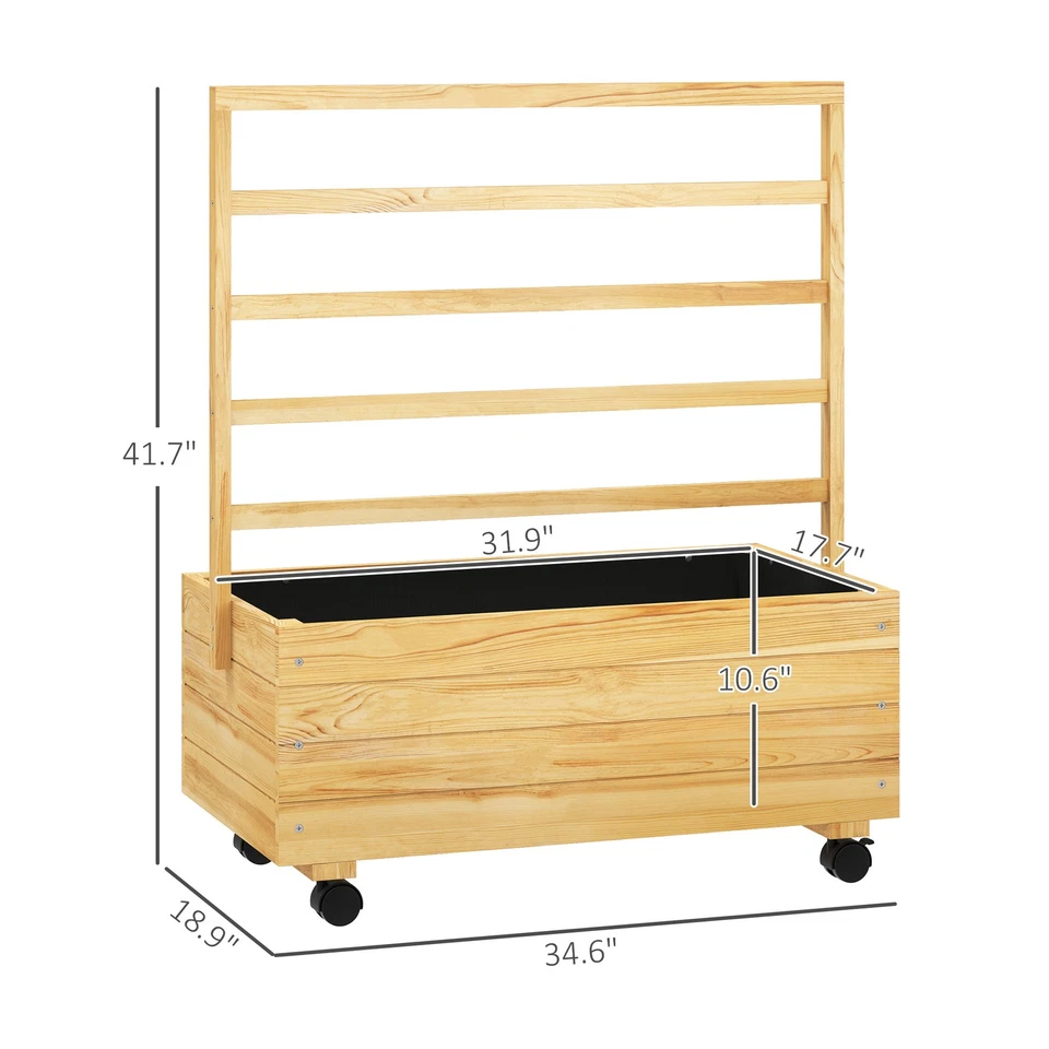 Maceta de madera con enrejado y ruedas jardinera elevada, natural Foto 2 de 4