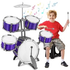 Kids Jazz Drum Set Rock Kit Toys for 3-7 Year Olds - 5 Piece Toddler Junior