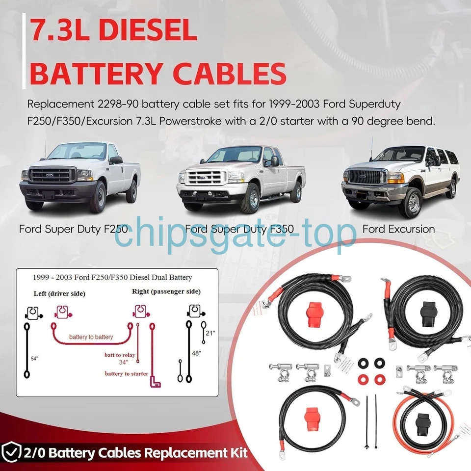 For 1999-2003 Ford Superduty F250/F350/Excursion 7.3L Diesel Battery Cables Kit - Image 3 of 4