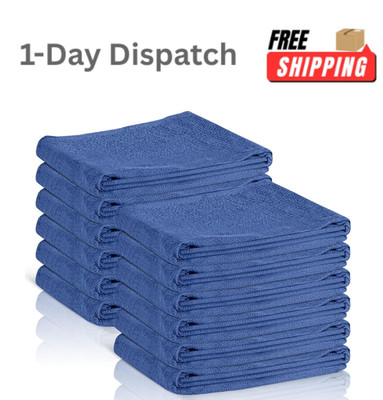 12 Pack Blue Huck Towels 100% Cotton Cleaning Rags 15x25 Lint Free Cloths