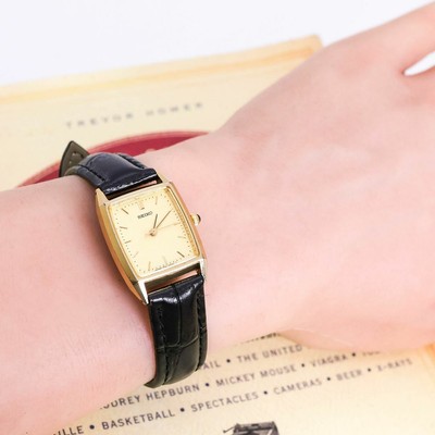 稼働 SEIKO 腕時計 ゴールド スクエア レザー 新品電池 レディース789 稼働 SEIKO 腕時計 ゴールド スクエア レザー 新品電池