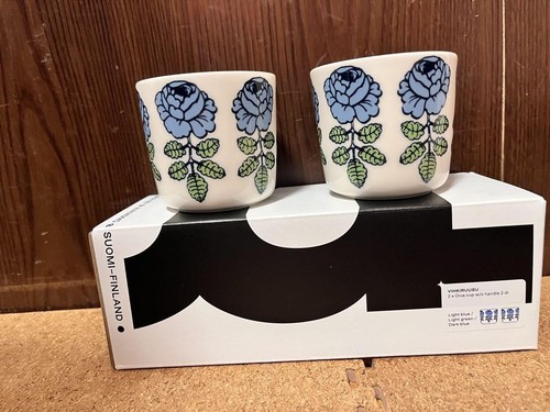 Marimekko Latte Mug without handle Asia Limited Blue Set of 2 with Box Brand new - Picture 10 of 12