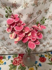 Pink Orchid Artificial Faux Flower With Glass Vase