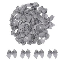 100Pcs Mini Ribbon Bow 1" Mini Fabric Satin Ribbon Flower Bows Grey