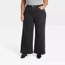 Women's Ava  Viv Size 24 High-Rise Relaxed Fit Wide Leg Stretch Jeans Black