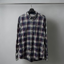 Barbour Flannel Shirt Men's Size: Large Navy Plaid Button Down Corduroy Cotton