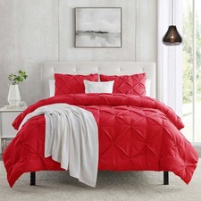 Red Duvet Cover Queen Size 3 Piece Pintuck Comforter Cover - 1 Duvet Cover 90...