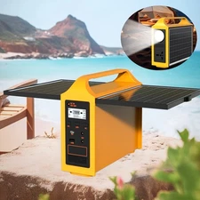 Portable Power Station 100W 77Wh AC DC Power Bank Charger w/ Folding Solar Panel