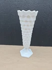 Vintage Milk Glass American by Fostoria Hexagon Cubist Footed Bud Vase 8¼" Tall