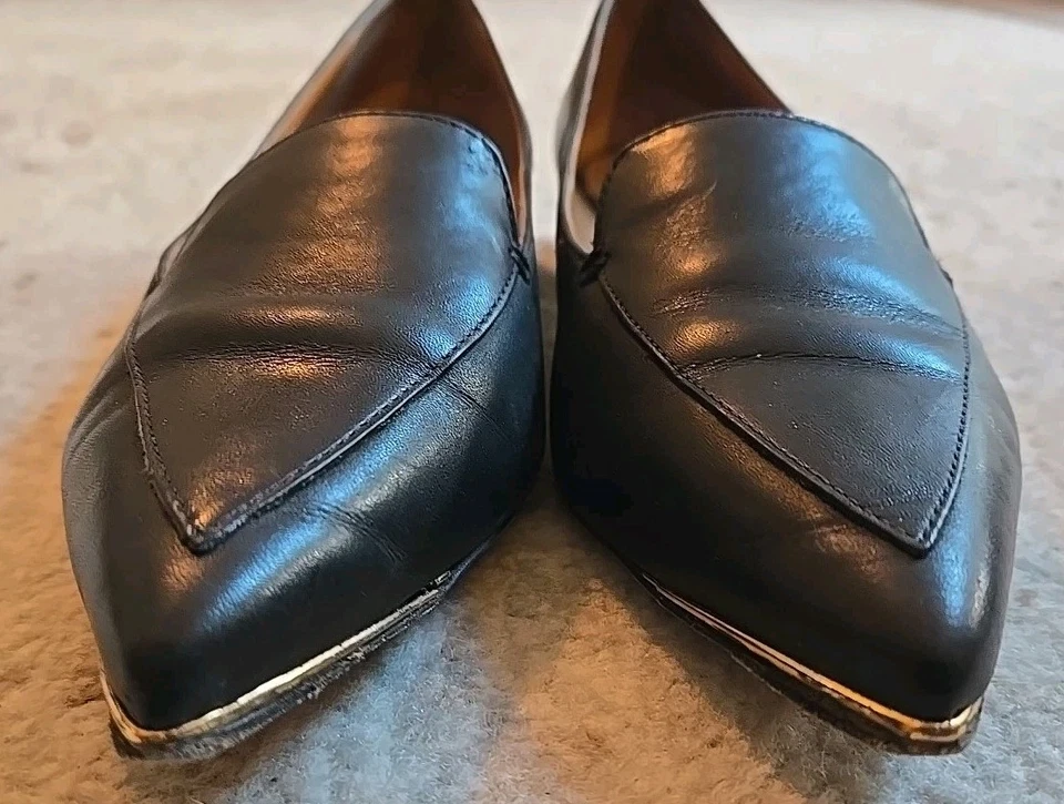 Tory Burch Loafers Flat Shoes Leather Black Gold Logo 74328 5930 Size US 7 - Image 2 of 4