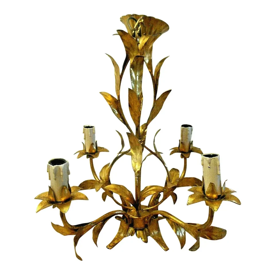 1940's French Regency Gilt Metal Palm Form Chandelier style Bagues - Image 2 of 4