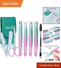 Portable 7-Piece Tweezers and Eyebrow Grooming Set with Protective Leather Case