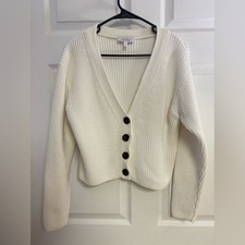 Other Stories Cream Ribbed V-Neck Button Cardigan Small
