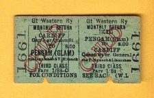 GWR RAILWAY TICKET ~ 3rd cl Child Monthly Return - Pengam (Glam) to Cardiff