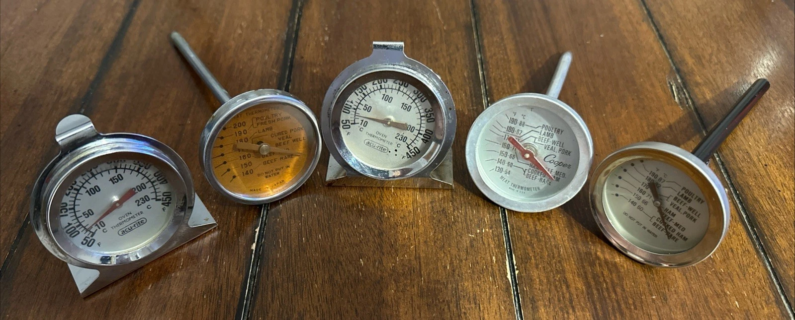 5 Vintage Acu-rite Oven Thermometer & Meat Kitchen Tool Nice L@@K Lot Of 5