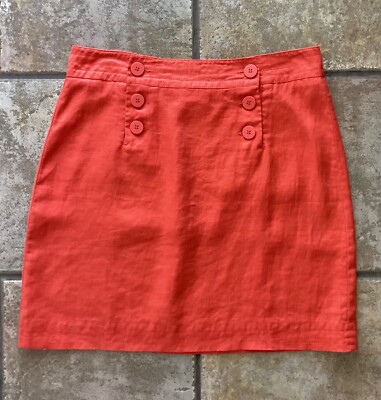 Max Studio Women s Size 2 Chic Linen Sailor Button FrontA-LIne Miniskirt Orange 