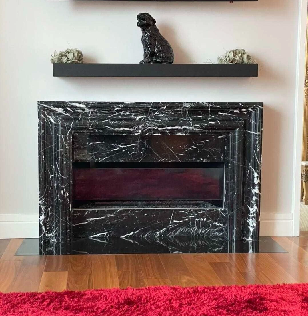 Black modern marble fireplace mantel,marble mantle,marble surround -  limaxin | eBay