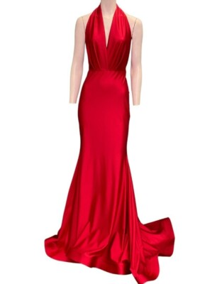Jessica Angel 701 V-neck Halter Open Back Maxi Gown Red Size Small NWT |  eBay