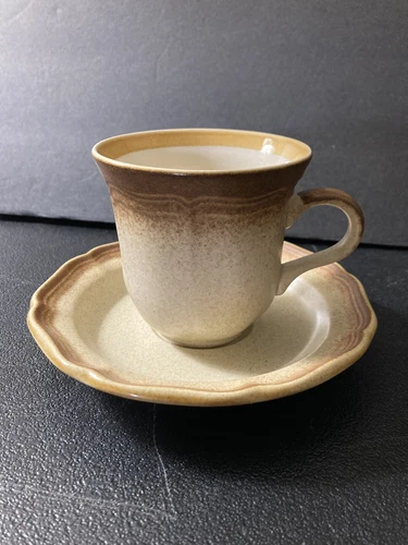 Vintage Mikasa Whole Wheat E8000 Coffee Cup & Saucer Set Japan 3.5" Tall