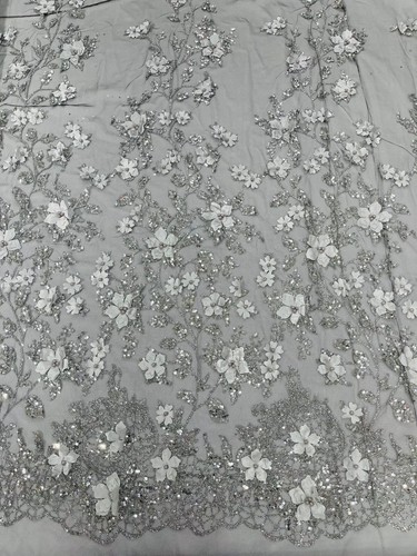 Princess 3d floral design embroider beaded with pearls on a mesh (by the yard) - Picture 83 of 87