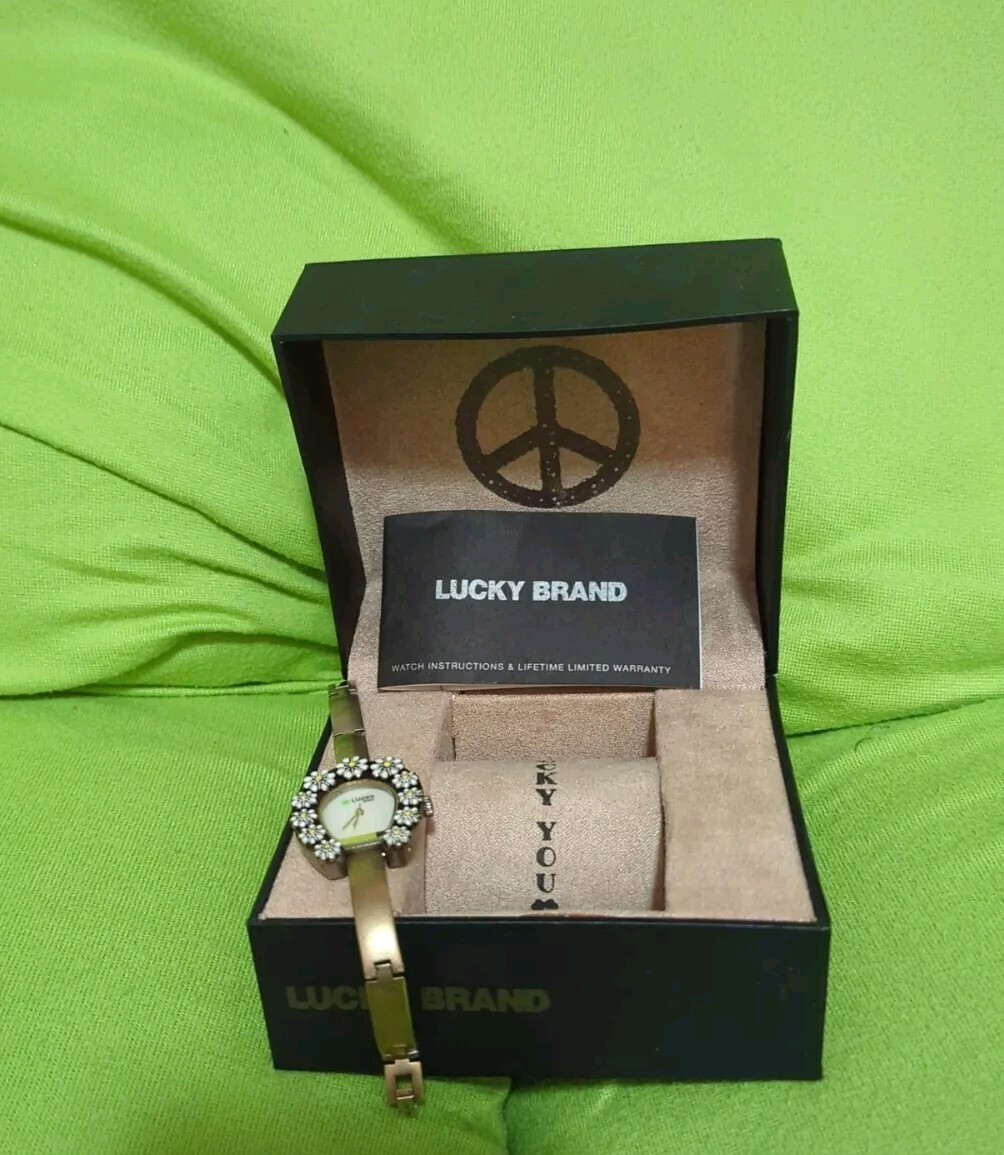 LUCKY BRAND Women's Gold Flower Horseshoe Shape Watch With Book Black Box