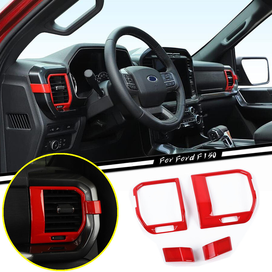 Fit For 2021-2023 Ford F150 ABS Red Dashboard Side Air Vent Outlet Cover Trim 4P