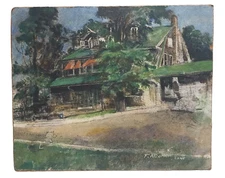 1945 Post-Impressionism Style Landscape Oil On Board Painting Artist Signed