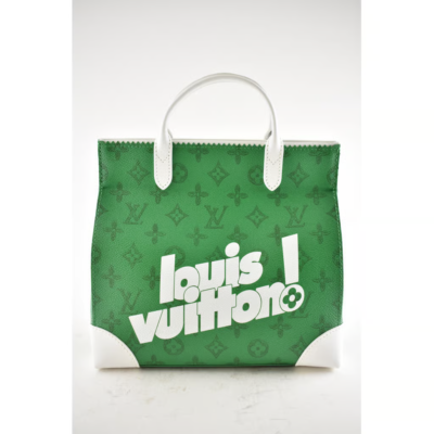 Louis Vuitton Litter White Green Monogram LV Logo Top Handle