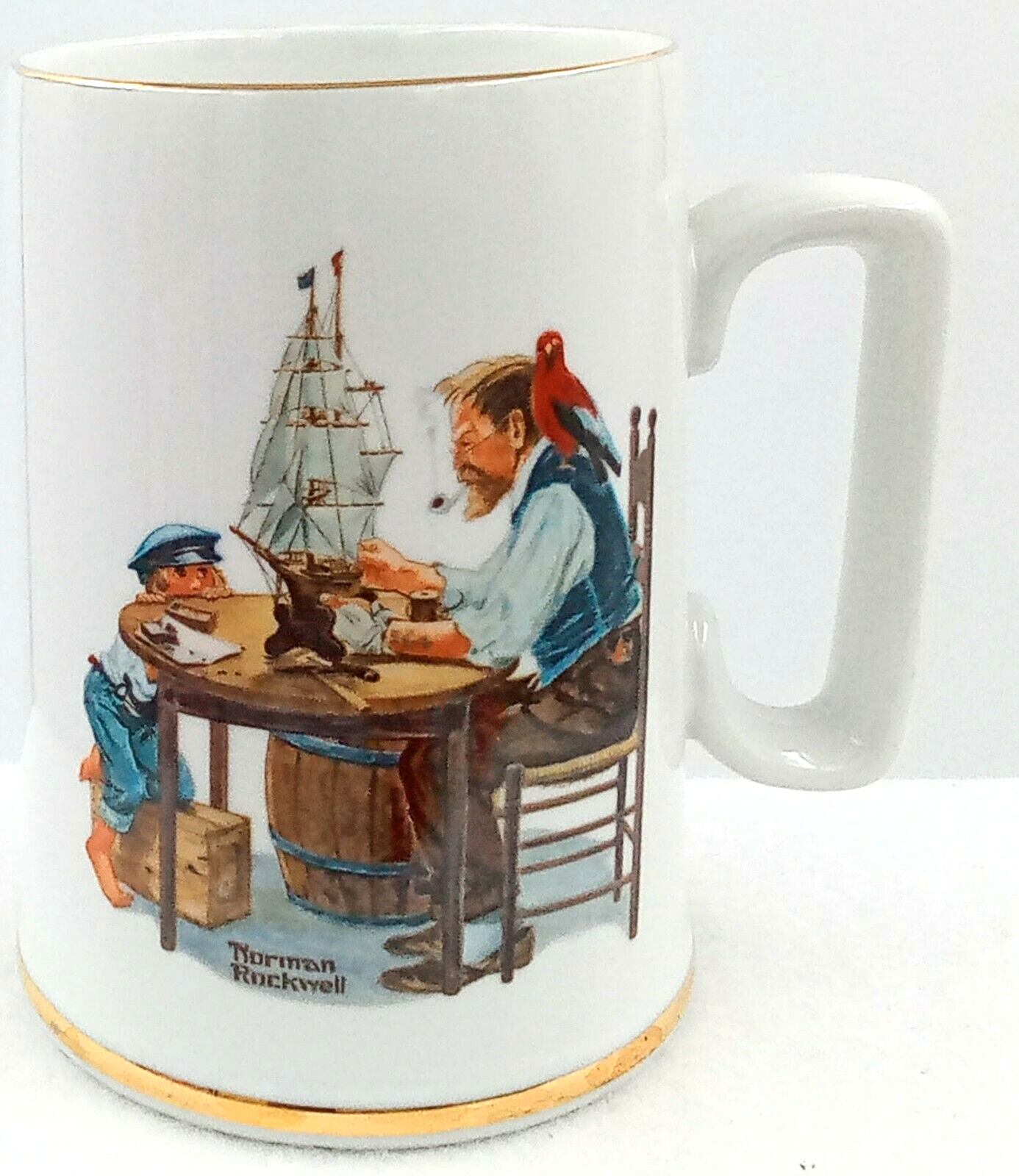1985 Norman Rockwell Museum Tankard Mug Cup Stein For a Good Boy Bird Man Ship