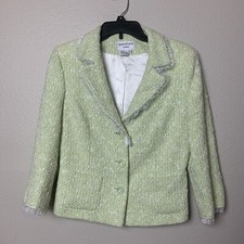 Charles Gray London Elegant Green White Blazer Ruffle Collar Small