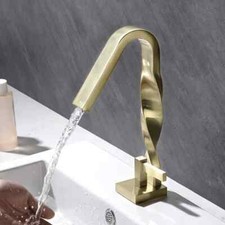 Brushed Gold Twist Design Bathroom Faucet Basin Waterfall Faucet Deck Mounted