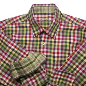 purple and yellow plaid shirt