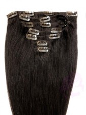 100 Natural Human Hair Extensions Clip In 15" 7pcs 70g, Black Chocolate 1B